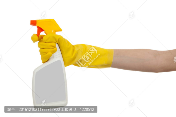 與復制空間噴霧瓶手套的手