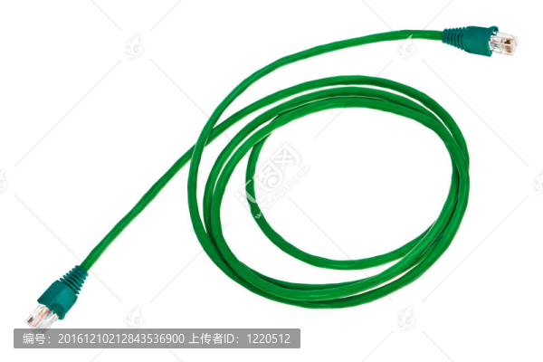 綠色跳線RJ45插頭孤立在白色背景。