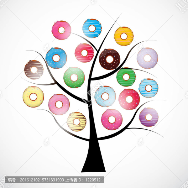 多彩美味的甜甜圈孤立在白色背景。插畫