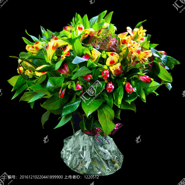 紅色和黃色的小百合花束