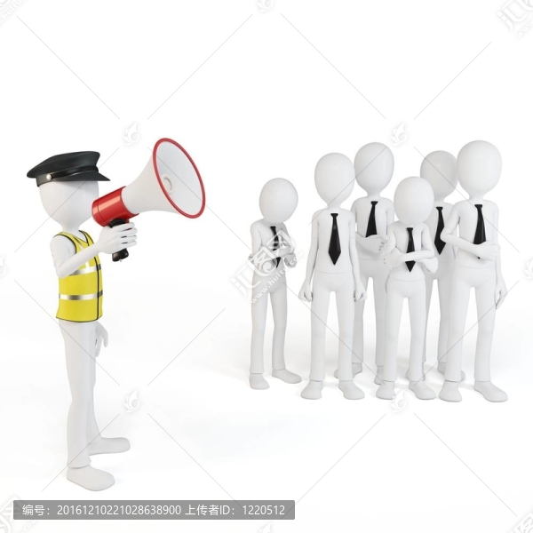 用擴音器向人群講的三維人