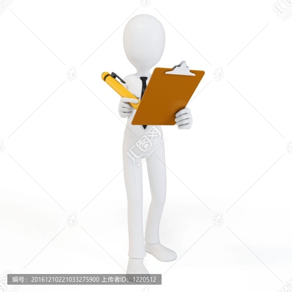 3D人與剪貼板和筆商人