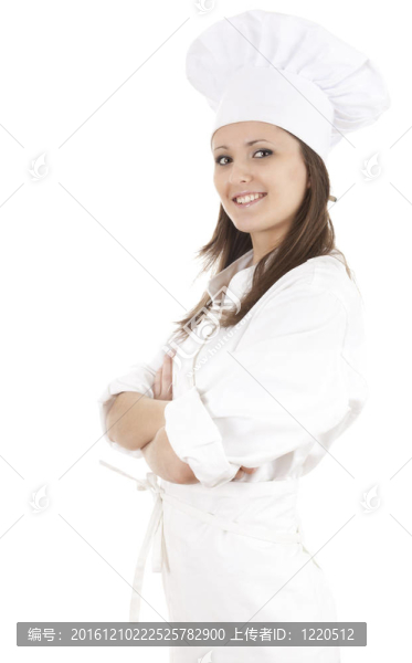 穿著白色制服的婦女，戴著交叉的帽子；白色背景