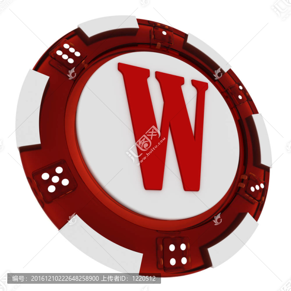 撲克芯片字體。3D渲染賭場風(fēng)格。字母W