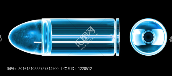 由藍(lán)色玻璃制成的3D子彈