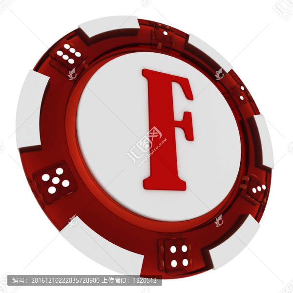 撲克芯片字體。3D渲染賭場(chǎng)風(fēng)格。字母F