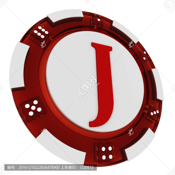 撲克芯片字體。3D渲染賭場風(fēng)格。字母J