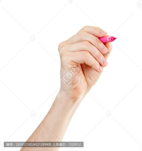 紅色的鋼筆在手，孤立在白色