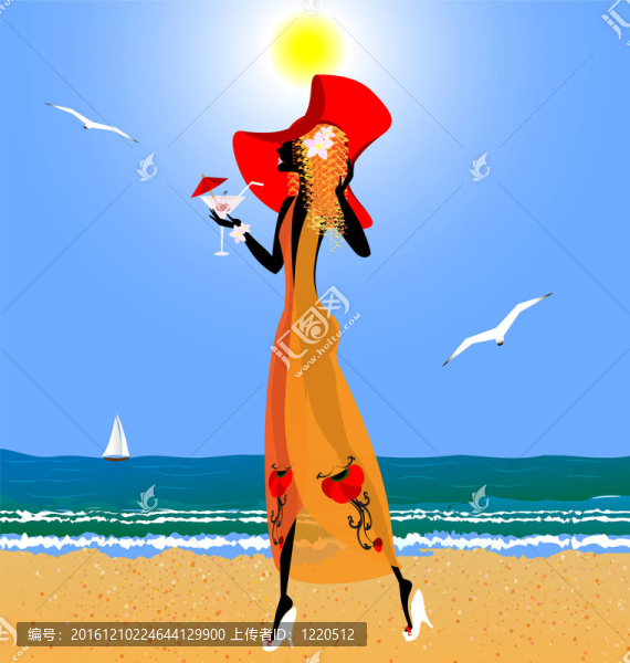 海灘上紅發(fā)女孩