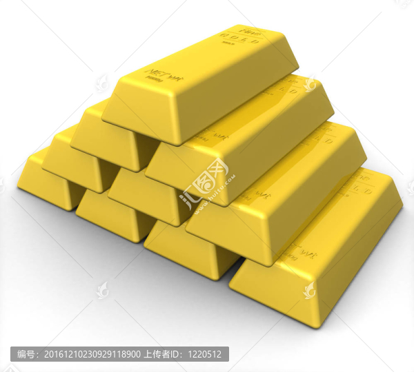 白色背景上的三維金條
