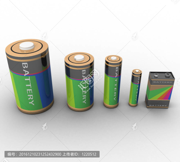 一套白色背景的各種尺寸電池