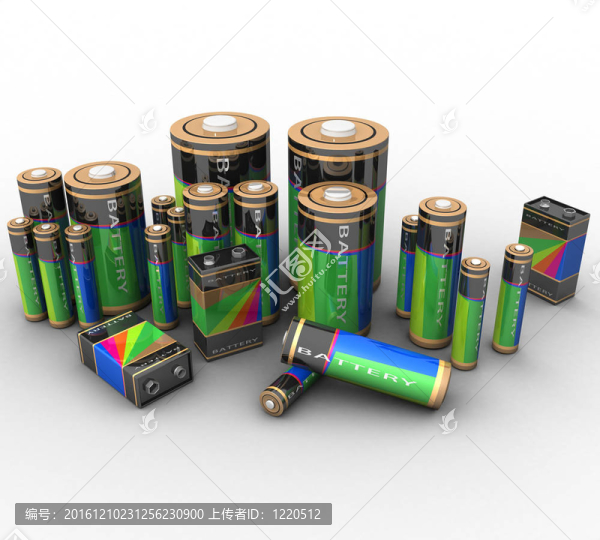 一套白色背景的各種尺寸電池
