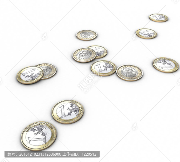 白色背景下的3D歐元硬幣