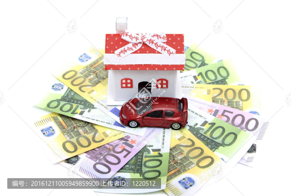 歐元鈔票上的房子和汽車