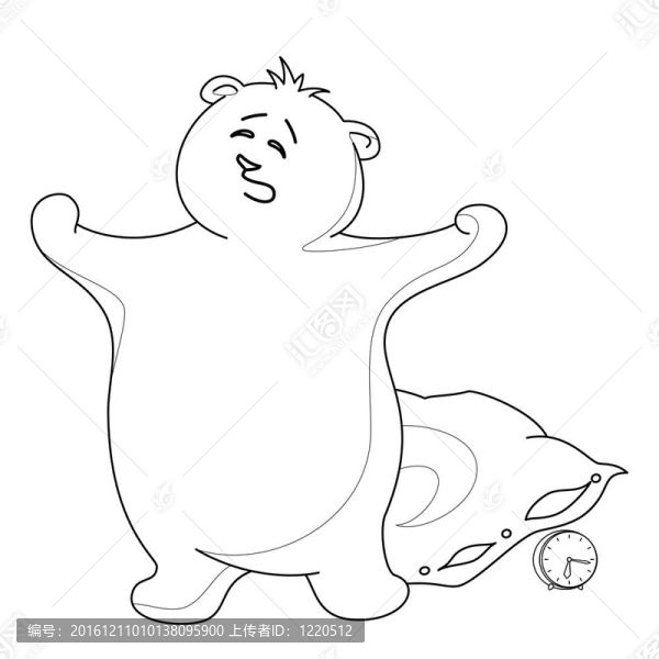 用枕頭打呵欠的泰迪熊；輪廓