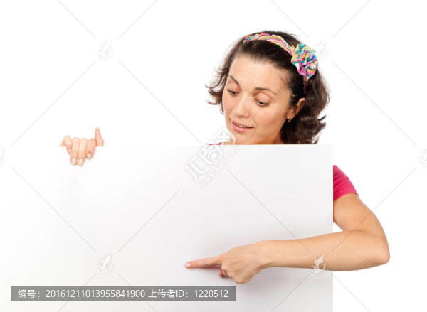 漂亮女孩指向空白板