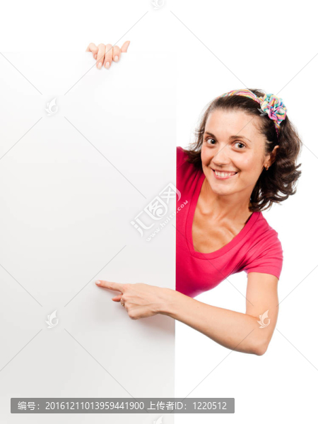 漂亮女孩指向空白板