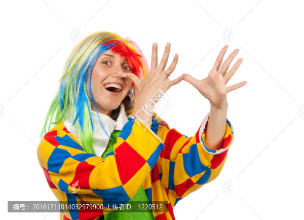 滑稽小丑女孩在彩虹假發(fā)