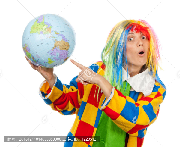滑稽小丑指向地球球