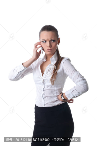 性感年輕認(rèn)真的商務(wù)女性在電話上交談