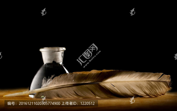 一瓶裝滿墨水的羽毛