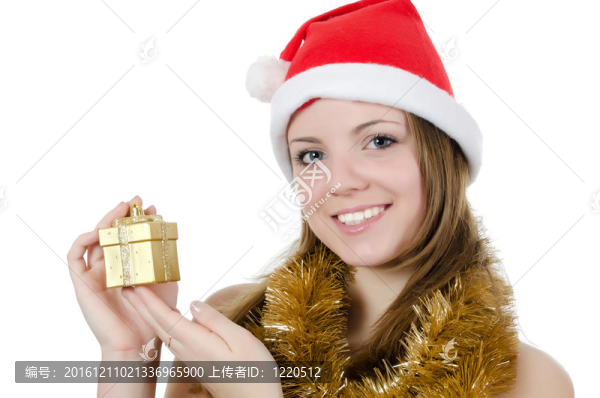 帶白色禮物的圣誕女孩