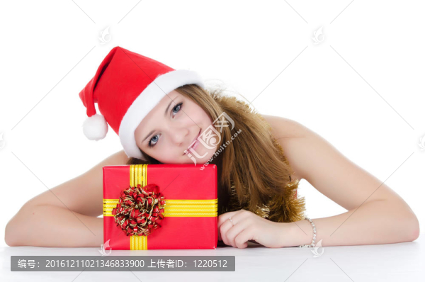 帶白色禮物的圣誕女孩