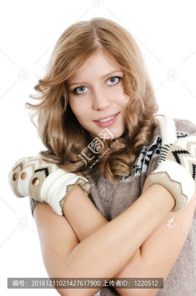 在手套的漂亮女孩