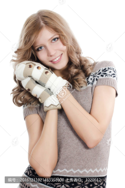 在手套的漂亮女孩