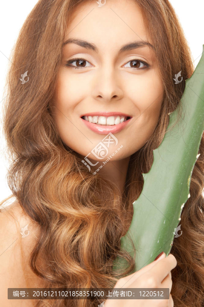 可愛的女人與aloe,vera