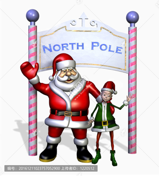 Santa和他的小精靈在北極點