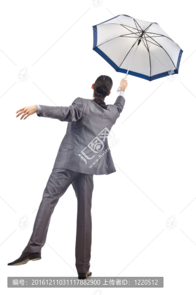 商人帶著白色的雨傘