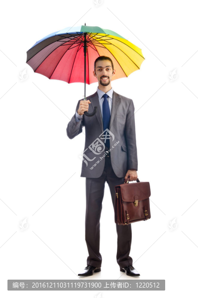 商人帶著白色的雨傘
