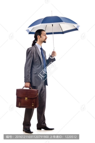 商人帶著白色的雨傘
