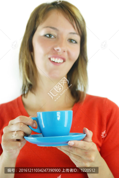 藍(lán)色咖啡杯的女孩
