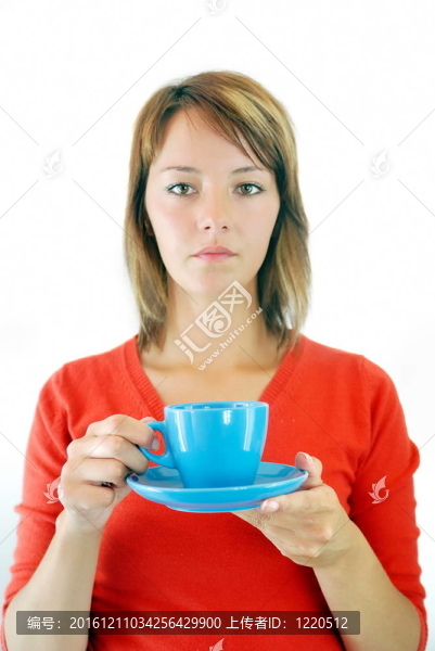 藍(lán)色咖啡杯的女孩