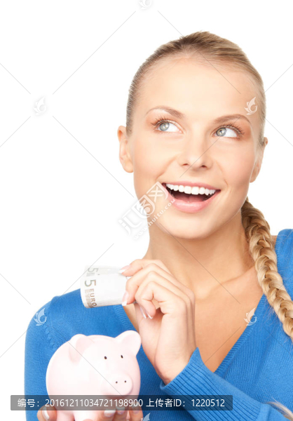 可愛的女人存錢罐和錢