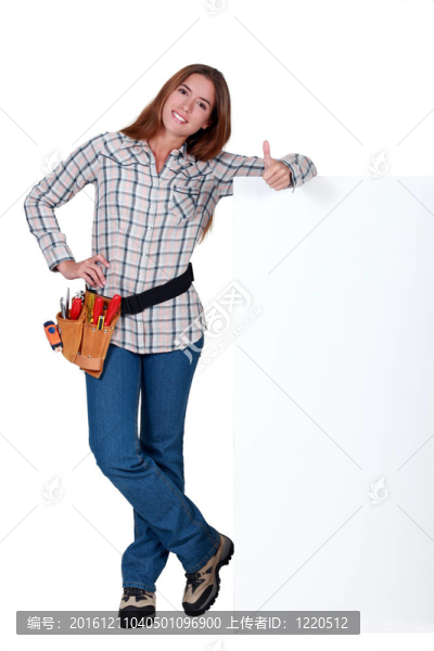 女建筑工人用空白板