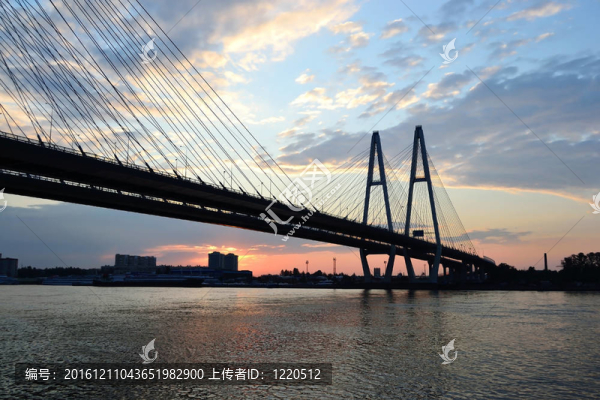 索支撐橋梁在黎明前的俄羅斯圣彼得堡。