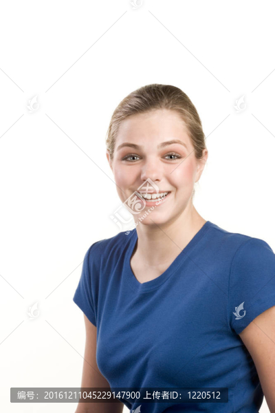 在藍色上衣的少女頭像的肖像