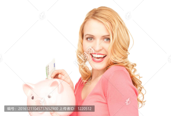 可愛的女人存錢罐和錢
