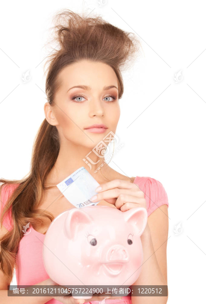 可愛的女人存錢罐和錢