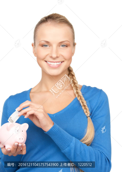 可愛的女人存錢罐和錢