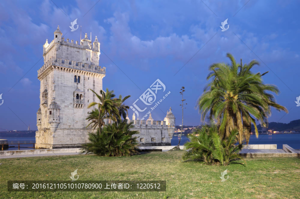 Torre,de,Belem（貝倫塔）在葡萄牙里斯本的黃昏；