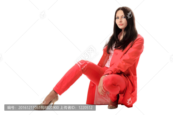 穿紅衣服的漂亮年輕女子。分離