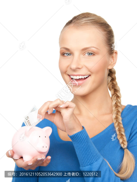可愛的女人存錢罐和錢