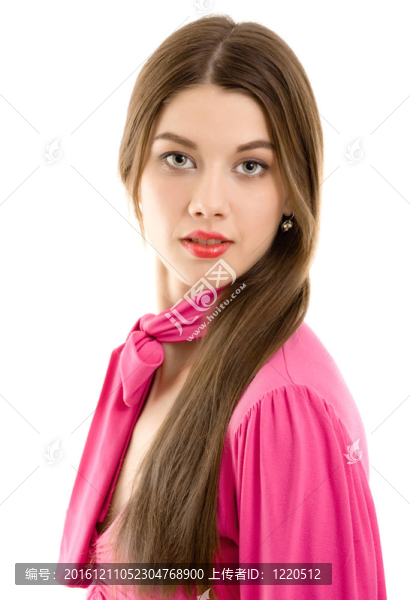 美麗的黑發(fā)女人肖像的白色背景
