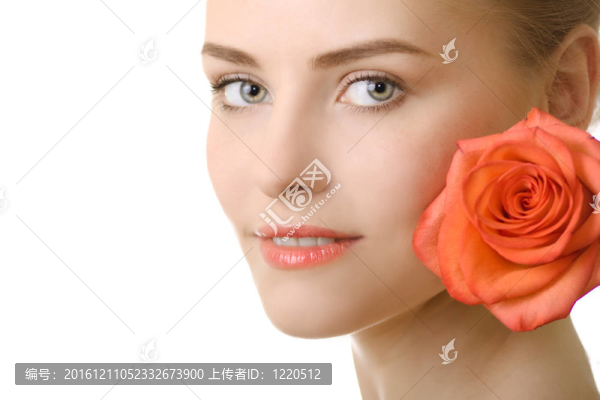 美麗的女人與玫瑰隔離