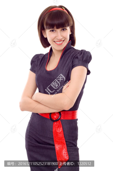 微笑的商業(yè)婦女與雙手孤立