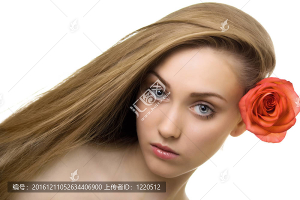 美麗的女人與玫瑰隔離